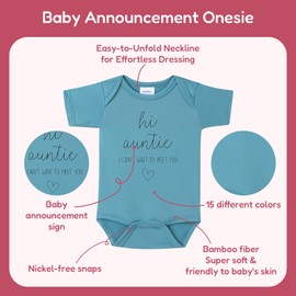 BIBIBLISSBABY Hi Auntie I Can't Wait To Meet You Baby Announcement Onesie,Pregnancy Announcement for Grandparents Gift, Slate, 0-3months