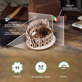 UGEARS Wooden 3D Puzzles for Adults – Rome Colosseum Model Kit Adult Puzzles – DIY Miniature Kit Crafts for Adults – Cities Collection Puzzle of Italy – Models for Adults to Build – 63 Pcs
