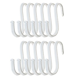 Brute Strength - S-Hooks Wrapped with Full Grain Leather - Pack of 12 - White with White Stitching - 10 cm Stainless Steel Metal Hanger Hanging Hooks for Kitchen, Workshop, Bathroom