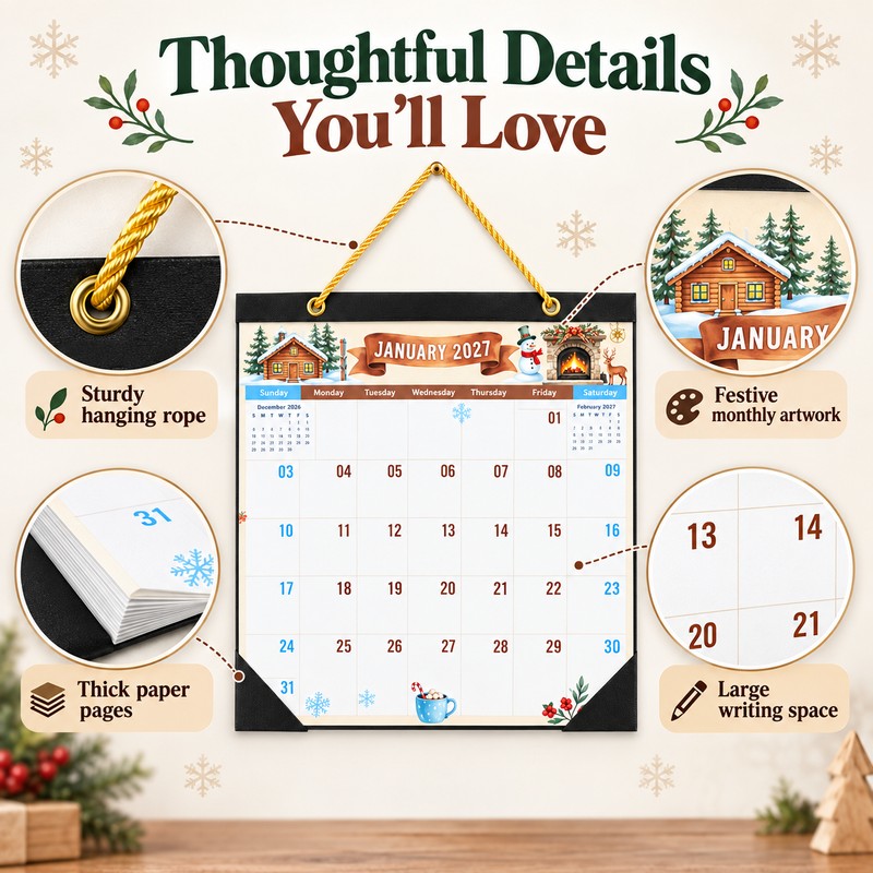 2027 Wall Calendar for Daily Planning – Festive Watercolor Art
