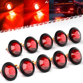 BJZ 3/4" Strobe+Marker Dual Function Red Round Trailer LED Side Clearance Tail Bumper Griller Flash Lights 12V Brake Stop Turn Warning Waterproof Light for Trailer Truck Van RV ATV Bus, 10Pcs