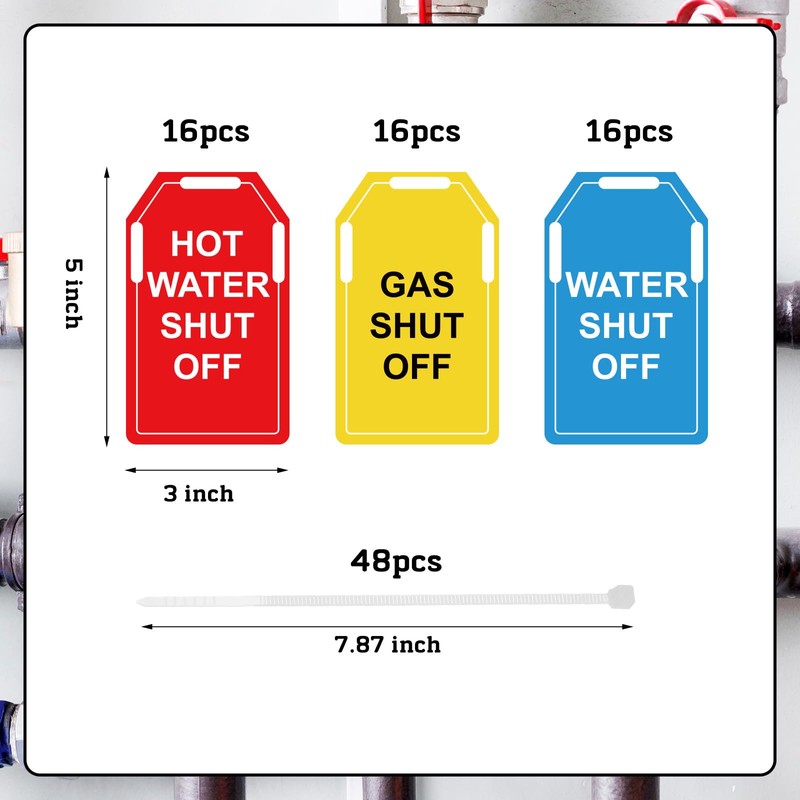 48 PCS Shut Off Valve Tags 5 x 3 Inch