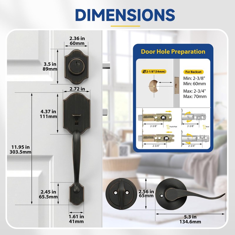 Front Door Handle and Deadbolt Set, Front Door Lock Set,