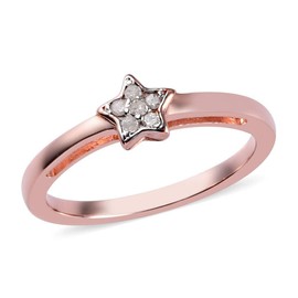 TJC White Diamond Floral Ring for Women Nature Lover in Rose Gold Plated 925 Sterling Silver Size N April Birthstone