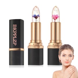 2 Pack Crystal Flower Jelly Lipstick,Magic Color Changing Lipstick,PH Clear Temperature Color Changing Lip Gloss,Lip Balm,Long Lasting Nourishing Moisturizing Lip Stick Set X01+02