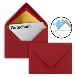 50 envelopes in dark red with gold lining, DIN C7 8.1 x 11.4 cm, wet glue, 120 g/m², ideal envelopes for vouchers, gifts