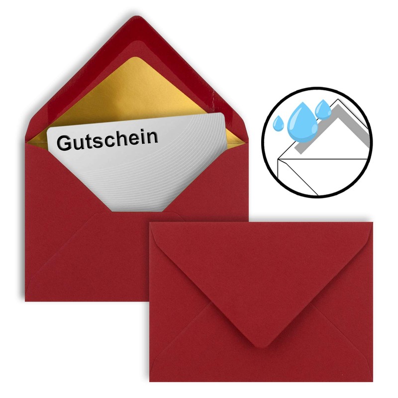 50 envelopes in dark red with gold lining, DIN C7