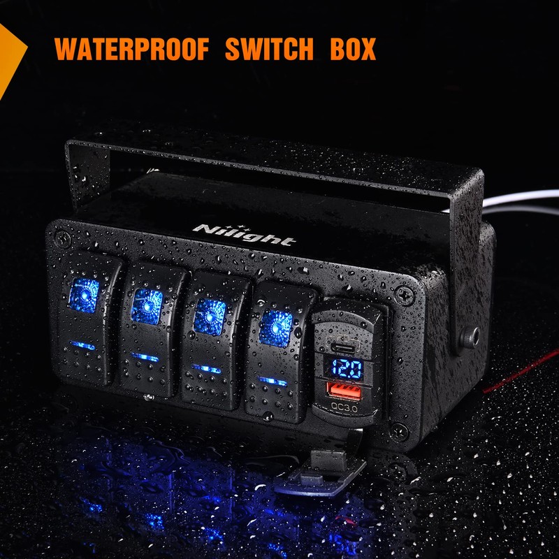 Nilight 4 Gang Rocker Switch Box 12V SPST ON Off