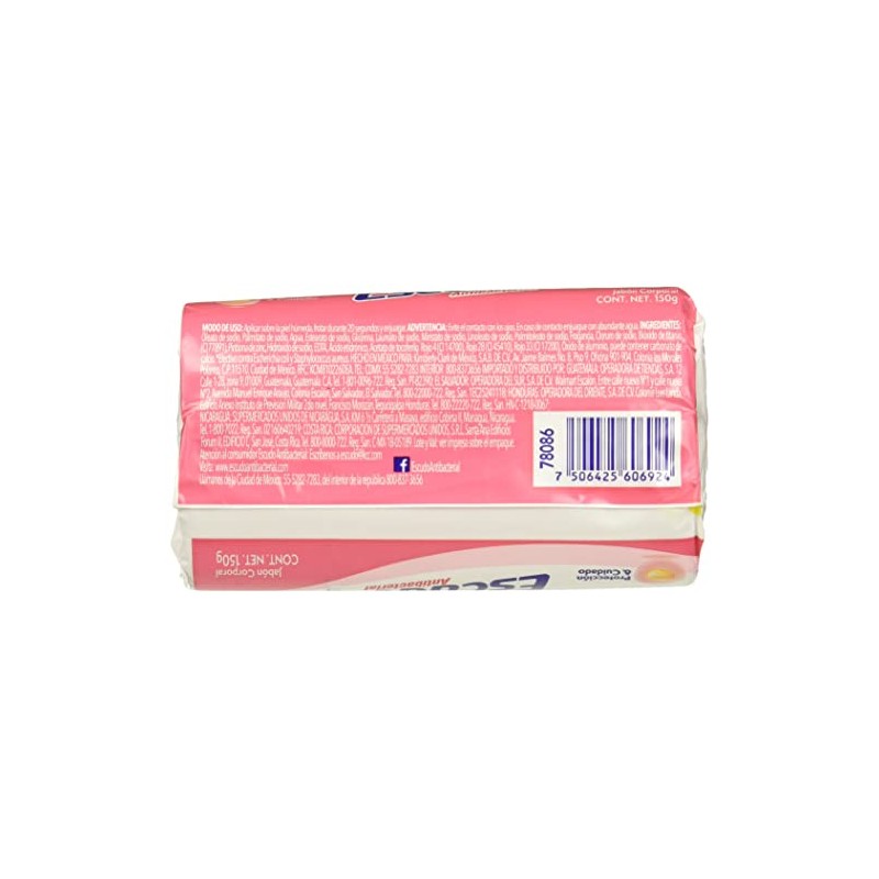 Escudo Antibacterial Jabón Protección y Cuidado Rosa, sin Triclocarbán. Barra