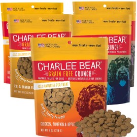 Charlee Bear Dog Treats Small Dogs Training Treats Crunchy Low Cal Grain Free Dog Treats, USA, Puppy Training Treats, Variety Pack, 5 Flavors, 8oz Ea
