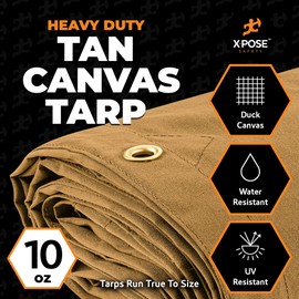 Xpose Safety Canvas Tarp - 10oz Tan Canvas Tarps Heavy Duty Water Resistant with Brass Grommets- Multipurpose Outdoor Tarpaulin for Camping, Canopy, Trailer, Equipment Cover 12' x 14'