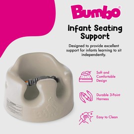 Bumbo Baby Infant Soft Foam Comfortable Support Wide Floor Seat with 3 Point Adjustable Harness for Ages 3 to 12 Months, Taupe
