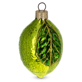 BestPysanky Lime with Shiny Leaf Glass Christmas Ornament