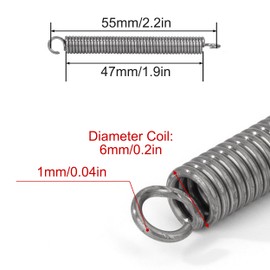 GUNGY Tension Springs with Hooks Stainless Steel Tension Spring 55 mm Outer Diameter 6 mm Wire Diameter 1.0 mm Hook Angle 90 Degree Maximum Tensile Force 3.4 kg 1.0 x 6 x 55 mm Pack of 10