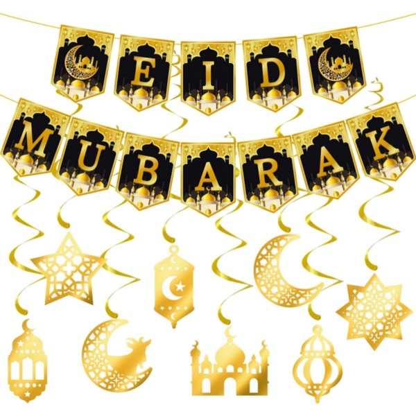 SDXCJY Exquisite Ramadan Mubarak Banner, Rich Gold Decorations & Captivating