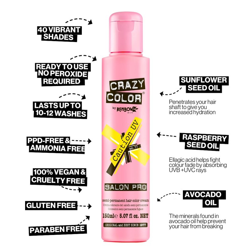 Crazy Color Caution UV Semi-Permanent Hair Dye 150ml