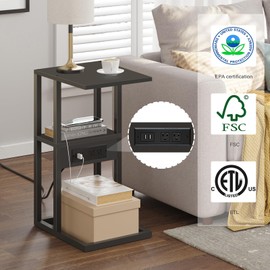 TUTOTAK C Shaped End Table with Charging Station, Set of 2, Side Table with 2 USB Ports and Outlets, Sofa Couch Table for Small Spaces, Living Room, Bedroom TB01BK0432