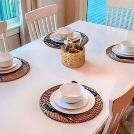 Glenmal Wicker Flatware Storage Basket Utensil Caddy Hand Woven Divided Cutlery Holder Kitchen Utensil Organizer Water Hyacinth Silverware Organizer with Handle for Countertop Party (Round)