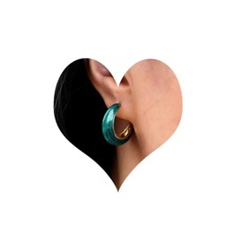 Atentuyi Boho Enamel Green Open Huggie Hoop Earrings Gold Green Drop Dangle Earrings Glitter Chunky C Shape Earrings Emerald Horn Earrings Retro Round Earrings Jewellery for Women and Girls, Alloy