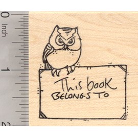 Owl Bookplate Rubber Stamp, This Book Belongs to, ex libris