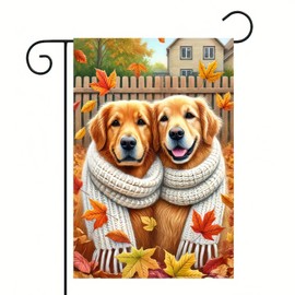 Fall Golden Retrievers Garden Flag 12x18 Inch Double Sided Polyester Yard Outdoor Decoration Thanksgiving Autumn Porch Yard Patio Banner