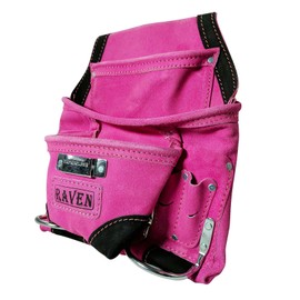 Raven 10 Pocket Pink Tool Belt Pouch | Constructed of Heavy Duty Suede Leather | Great for Fitting Hammers, Nails, Screws, and More