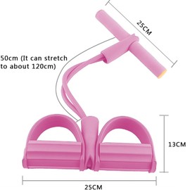 Norhogo 4 Tubes Elastic Sit Up Pull Rope with Foot Pedal, Multifunction Resistance Training Exerciser, 4-tube foot pedal resistance band for Home Use for Home Gym Yoga, Fitness, pink