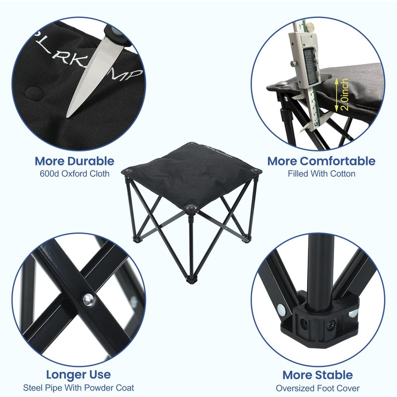 XplrKamp Padded Camping Stool, 18" 500lb Oversized Foot Rest, Black,