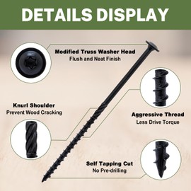 LIONMAX Lag Screws 6 Inch, Structural Wood Screw #14 x 6", 50-PCS Heavy Duty Construction Screw, Rust Resistant, Washer Head, Black Coated Exterior Wood/Lag/Timber Screws, Star Drive with Bit