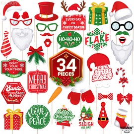 KatchOn, Christmas Photo Booth Props - Pack of 34 | Christmas Photo Prop Centerpieces | Christmas Picture Props for Christmas Party Decorations | Holiday Props for Photography, Christmas Decorations