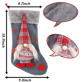 Adurself 2 Pack Christmas Stockings, 18.9" Tomte Gnomes Large Stockings Red Grey Swedish Santa Christmas Candy Gift Socks Christmas Ornament Decorations for Family Holiday Xmas Party Decorations
