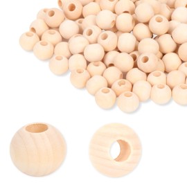 PhoenixJ Wood Beads, 120 Piece Set, Round Wooden Beads, Handmade Parts (1.0 inches (25 mm)