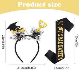 Xunerloy 2025 Graduate Satin Sash Graduation Headband Grad Decoration Set, Black Bachelor Headband, 2025 College Graduation Party Ceremonial Photo Props for Women Girls