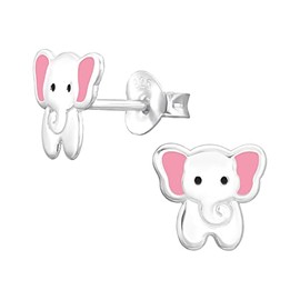 Elephant with Pink Ears Earrings - 925 Sterling Silver