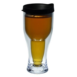 Beer Tumbler w/Black Lid - Double Wall Insulated Acrylic - 12-14oz Gift Brew Lager 2Go