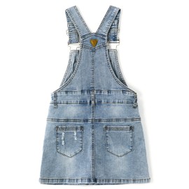 KIDSCOOL SPACE Big Girls Skirt,Ripped Soft Strechy Denim Girls Summer Overalls Dress,Light Blue,9-10 Years