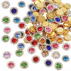100PCS 12mm Sew on Rhinestones for Clothes, Wedding Crystals Glass Metal Base, Flower Claw Gems Embellishments Jewels for Crafts DIY Clothes Shoes Earring Belt Crafts Sewing Accessories (Multicolor)