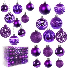 Ywlake Christmas Bauble Ornaments Set for 100 Pieces Christmas Tree Decorations Shatterproof for New Year Party Wedding Holiday Christmas Decoration (Purple)
