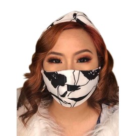 Women's Turban Headband With Ribbon and Mask Set (White)