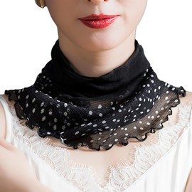 sanctrifolium 100% Silk Neck Cover, Snood, Neck Warmer, UV Protection, Cold Protection, Sunburn Protection, Silk Women's, black small dot