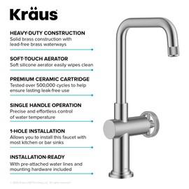 KRAUS Urbix Industrial Single Handle Bar Kitchen Faucet in Spot-Free Stainless Steel, KPF-3127SFS