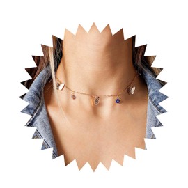 Allereya Vintage Butterfly Dangle Necklace Butterfly Pendant Necklace Devil Eye Dangle Necklace Gold Butterfly Choker Necklace Jewelry for Women and Girls (Gold)