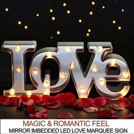 Bright Zeal 16" x 7" Large LOVE Decor For Bedroom LED Marquee Sign (MIRROR Front) - LOVE Sign Light Home Decor For Wall And Table - Wedding Decorations Lights - Romantic Signs Valentines Day Décor