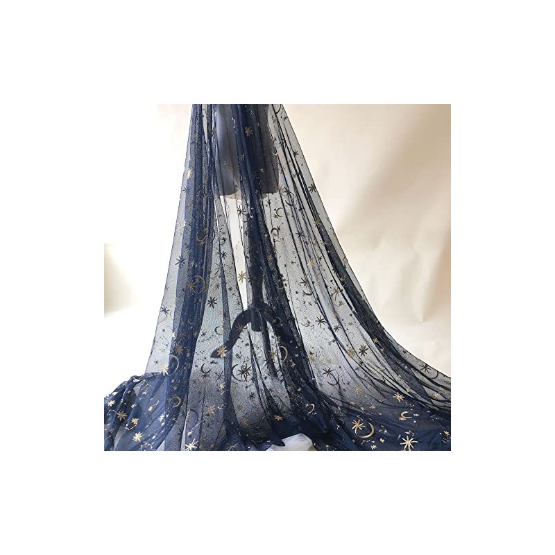 Golden Star Lace Fabric by The Yard Embroidery Stars Moon