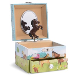 Jewelkeeper Girl's Musical Jewelry Storage Box Pullout Drawer, Horse and Barn Design, Home on the Range Tune
