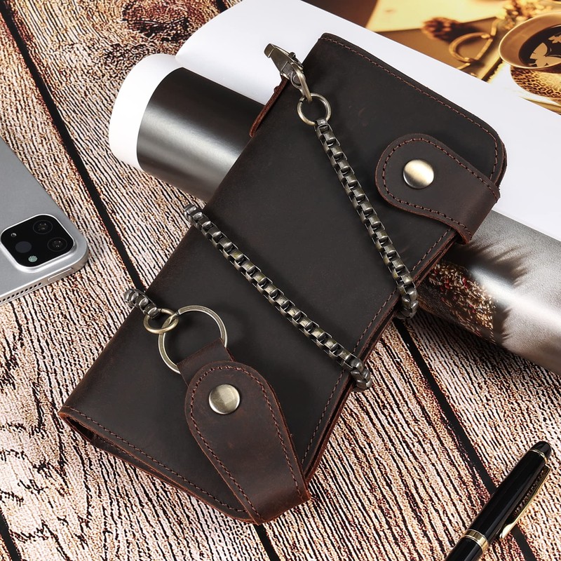 JOYIR Vintage Genuine Leather Biker Wallets for Men with Chain,RFID