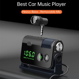 WYYHAA Bluetooth FM Transmisor para Automóvil, 2 Micrófonos Y QC3.0 + Type-C PD 18W HiFi Bass BASESS Radio Music Kit De Automóvil Admite La Salida De La Tarjeta AUX De TF,Blue