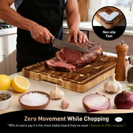 End Grain Cutting Board for Kitchen with Non-slip Feet, Acacia Wood