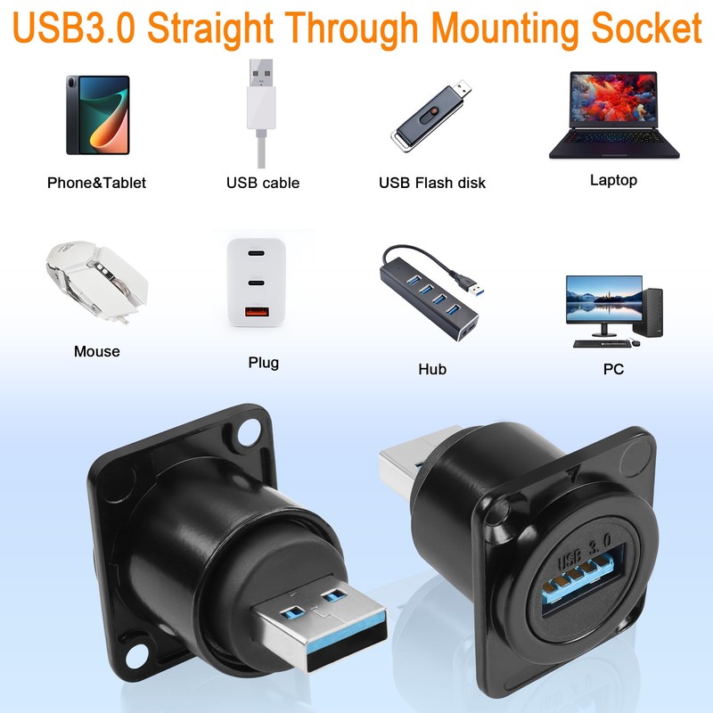 QIANRENON USB 3.0 Male to Female Panel Mount Adapter 5Gbps