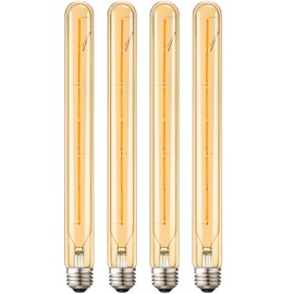 Leools 4-Pack Vintage LED Filament Bulb T300 Dimmable Led Edison Light Bulb 6W(60W Equivalent) 11.8inch Long Tubular Vintage LED Light,Amber Glass,Warm White 2700K,E26 Medium Base